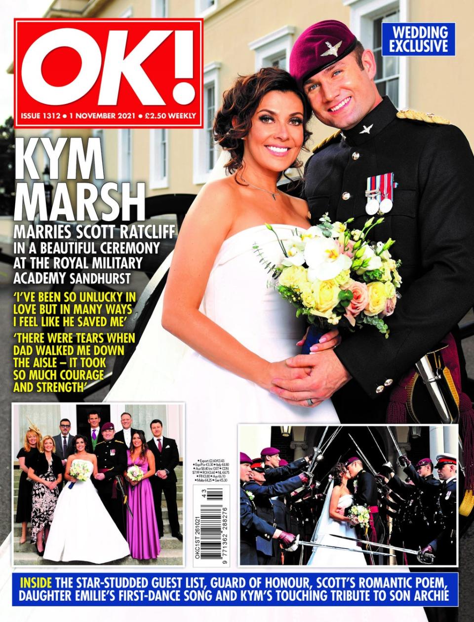 She was every inch the blushing bride in a Carolina Herrera gown while the Army Major looked dashing in his uniform (OK! Magazine)