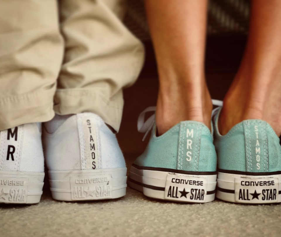 <p>The newlyweds and parents-to-be had plenty to celebrate this February 14. “From now on, the best part of me will always be you,” eveyone’s favorite TV Uncle wrote alongside this pic of the couple’s two personalized pairs of Converse. (Photo: <a rel="nofollow noopener" href="https://www.instagram.com/p/BfMKI47HYck/?taken-by=johnstamos" target="_blank" data-ylk="slk:John Stamos via Instagram;elm:context_link;itc:0;sec:content-canvas" class="link ">John Stamos via Instagram</a>)<br><br></p>