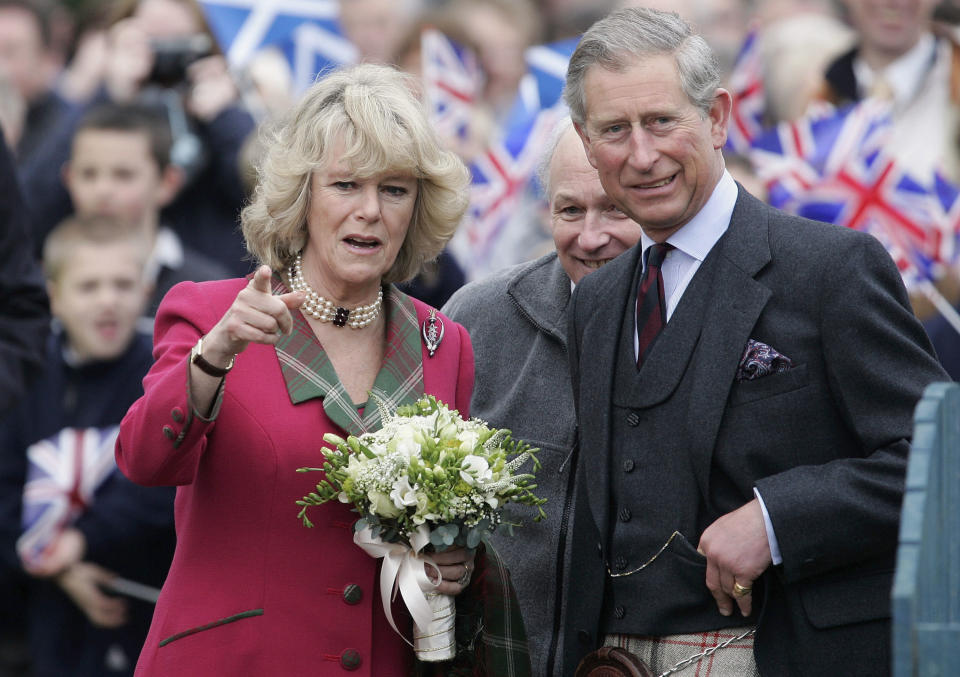 Camilla wore the  Pearl of the Dee Brooch upside down to her first ever royal engagement to the Monaltrie Park playground in Scotland in 2005. Photo: Getty 