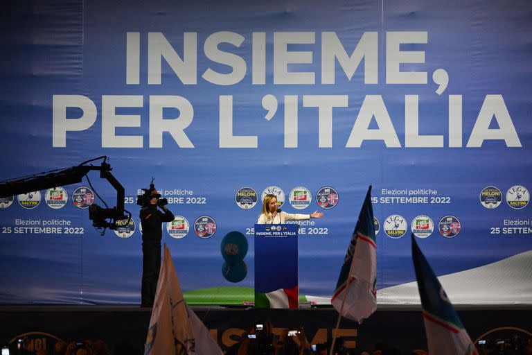 Giorgia Meloni, en su discurso en Roma. (Photo by Andreas SOLARO / AFP)