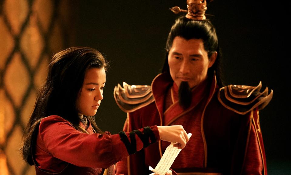 Avatar: The Last Airbender. (L to R) Elizabeth Yu as Azula, Daniel Dae Kim as Ozai in season 1 of Avatar: The Last Airbender. Cr. Robert Falconer/Netflix © 2024