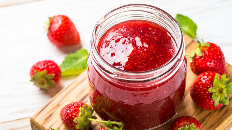 Jar of fresh strawberry jam