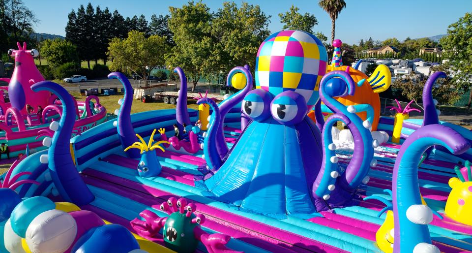 OctoBlast, a deep-sea themed bounce and foam inflatable with underwater activities, is one of the attractions at The Big Bounce America.