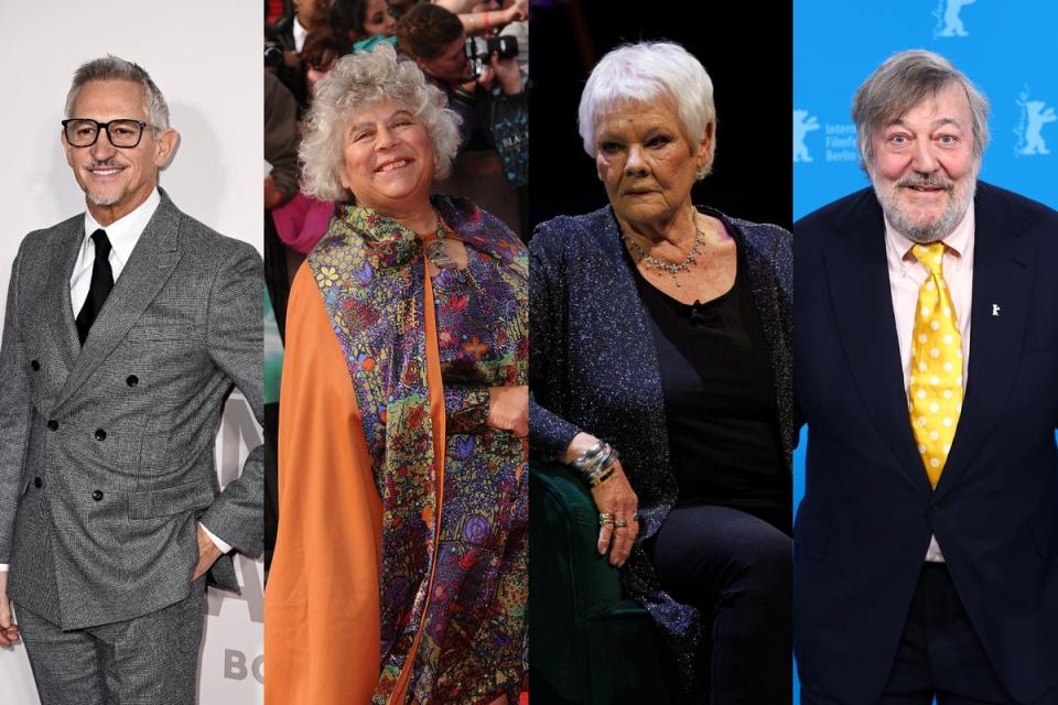 Gary Lineker, Miriam Margolyes, Dame Judi Dench and Stephen Fry will be at the 2024 Hay Festival (Getty)
