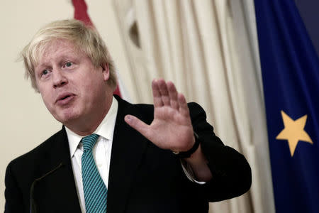 British Foreign Secretary Boris Johnson answers a question during a joint press conference with Greek Foreign Minister Nikos Kotzias (not pictured) following their meeting at the Foreign Ministry in Athens, Greece, April 6, 2017. REUTERS/Alkis Konstantinidis