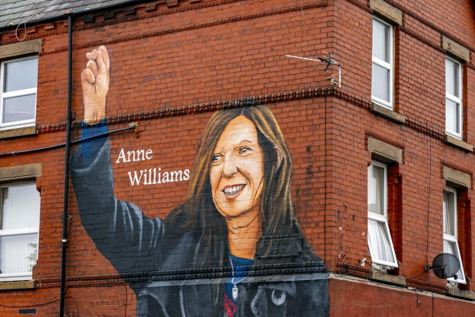 With hope in your heart: a mural of Anne Williams, the mother of Hillsborough victim Kevin Williams, in the Anfield area of Liverpool  (PA)