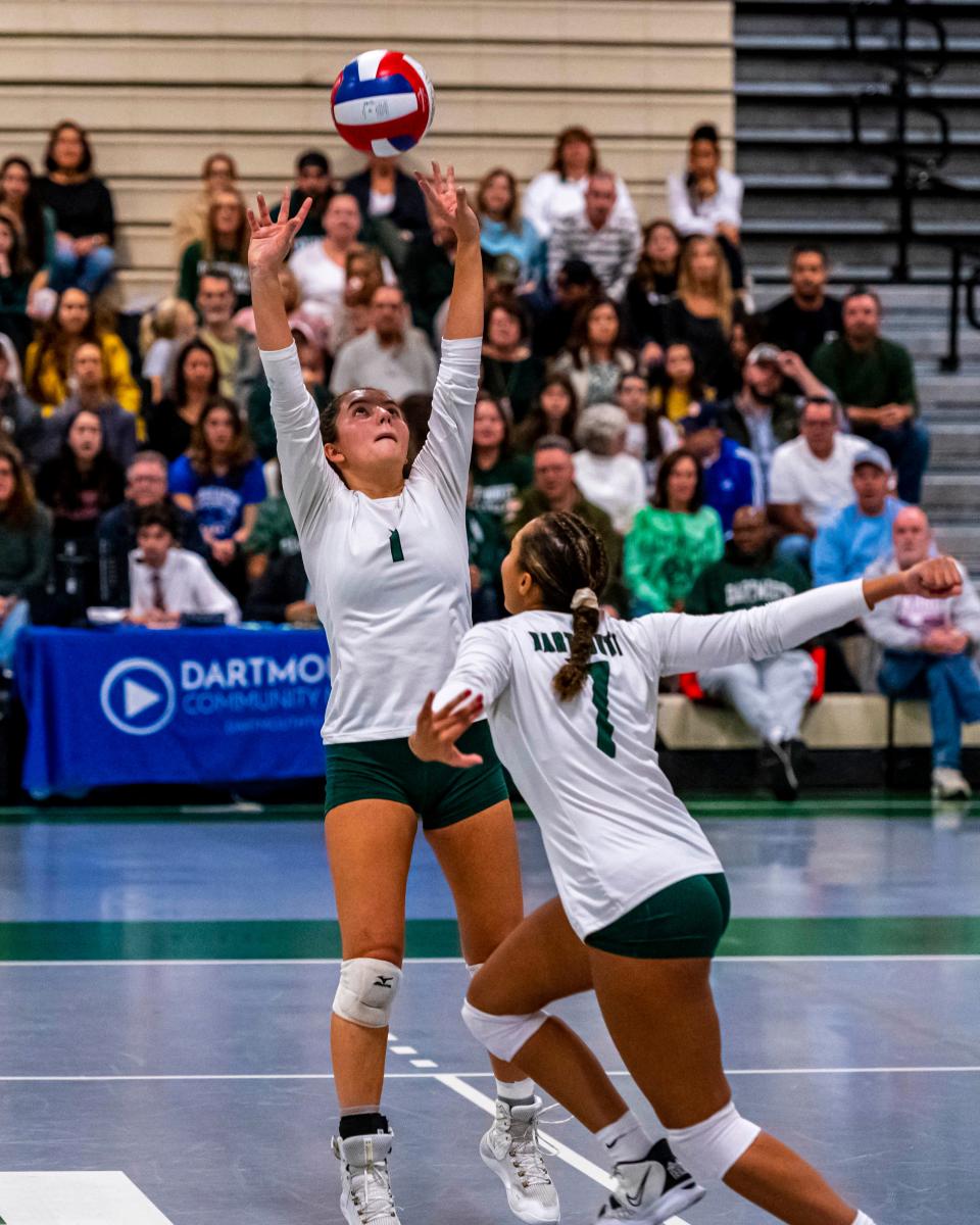 Dartmouth's Lauren Augusto sets up an outside hitter.