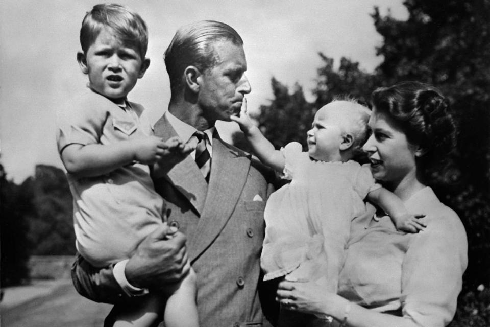 <p>OFF/AFP via Getty</p> From left: Prince Charles, Prince Philip, Princess Anne and Princess ELizabeth in 1951