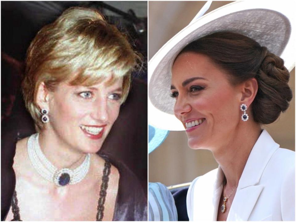 The sapphire and diamond earrings used to belong to Princess Diana (Getty/PA)