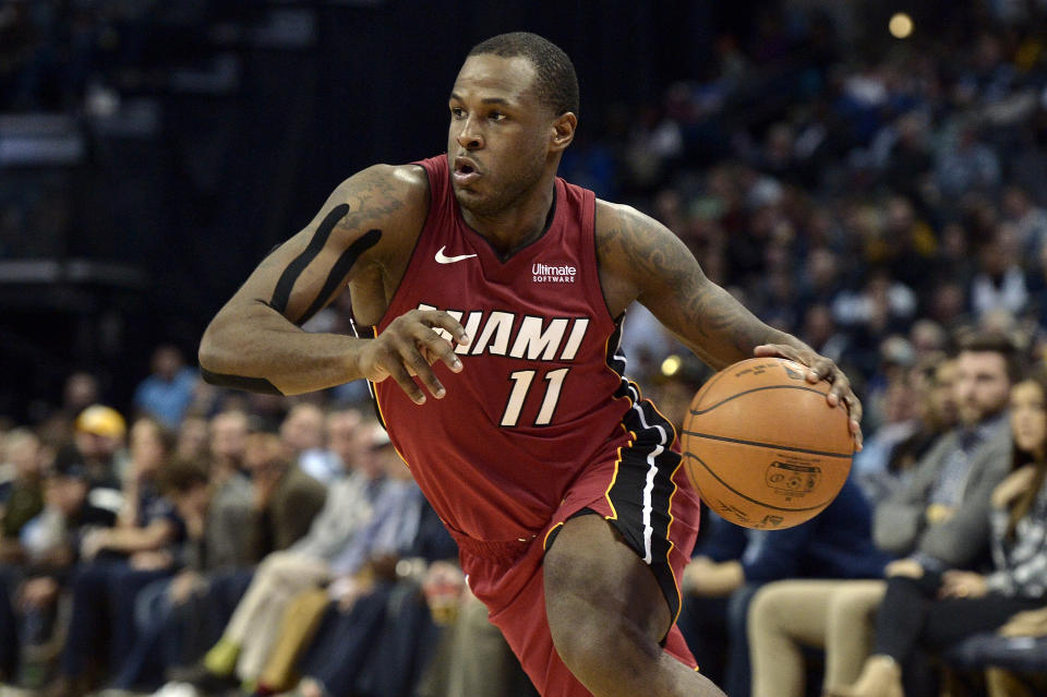 Miami Heat guard Dion Waiters (11) drives in the first half of an NBA basketball game against the Memphis Grizzlies Monday, Dec. 11, 2017, in Memphis, Tenn. (AP Photo/Brandon Dill)