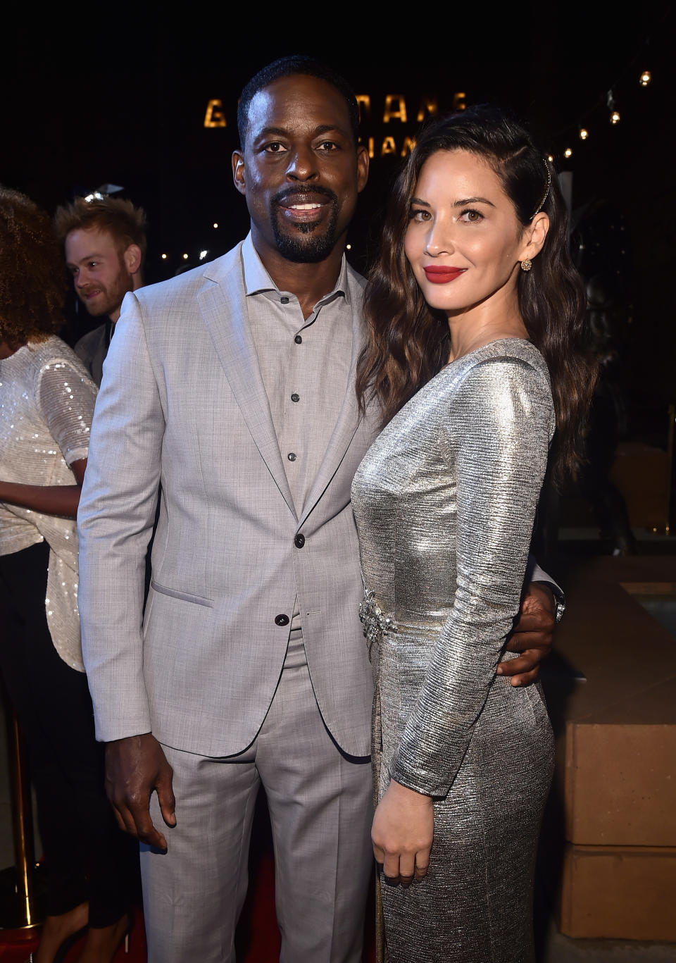 Sterling K. Brown and Olivia Munn attend at the L.A. premiere of<em> The Predato</em>r. (Photo: Getty Images)