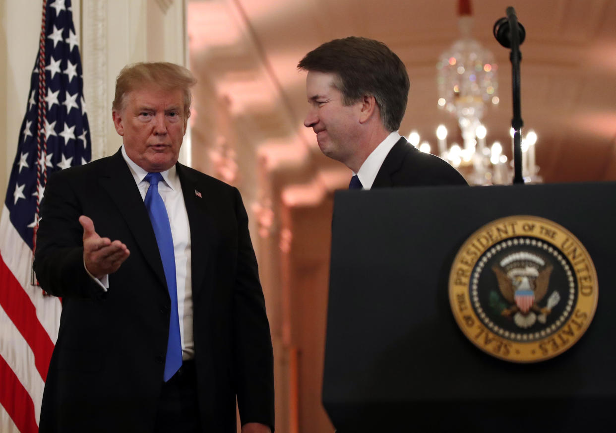 President Trump announcing the nomination of Brett Kavanaugh to the Supreme Court, in the East Room of the White House on July 9. (Photo: Alex Brandon/AP)