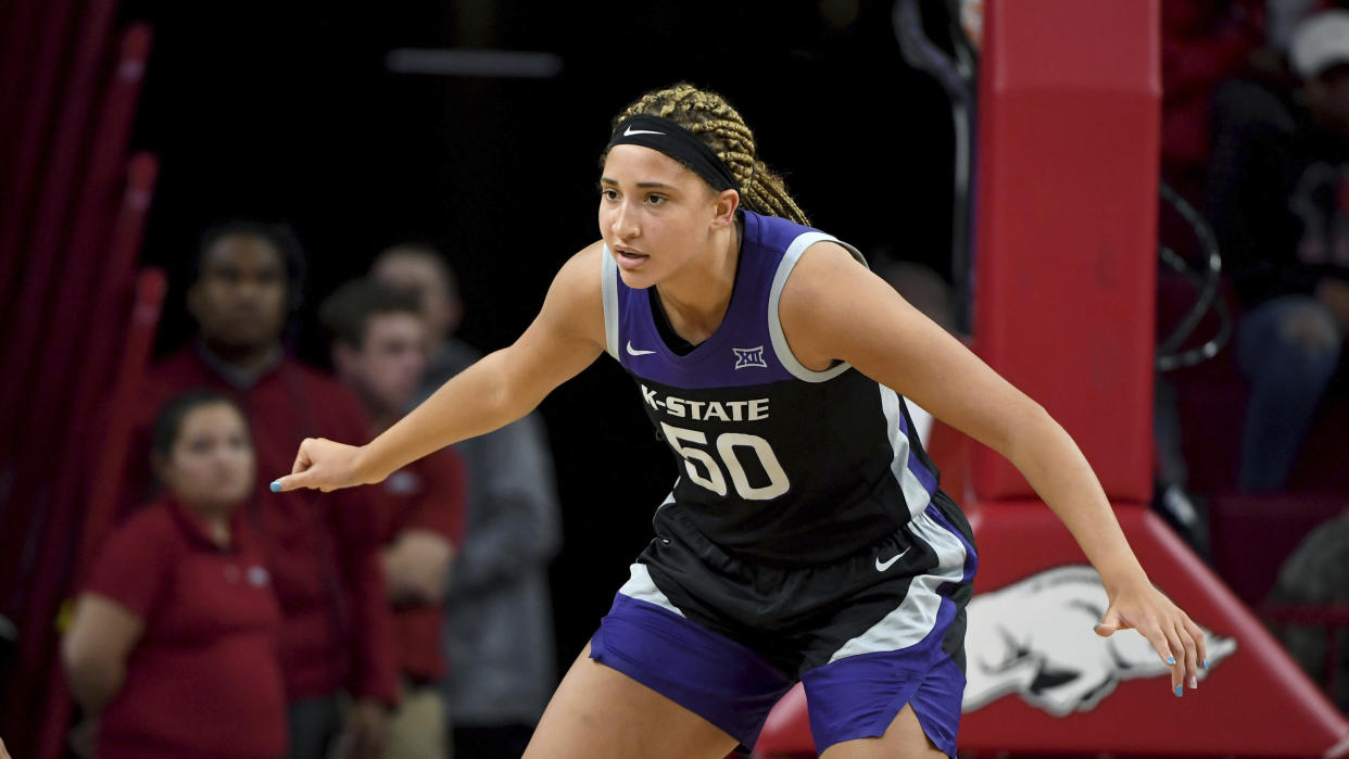 Kansas State center Ayoka Lee scored a record 61 points as a junior. (AP Photo/Michael Woods)