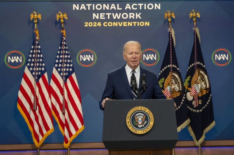 President Joe Biden delivers virtual remarks at the National Action Network Convention as he seeks to rally Black voters to help him stay in office in November. Photo by Ken Cedeno/UPI