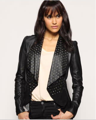 Oasis Studded Waterfall Frill Leather Jacket - $237.96