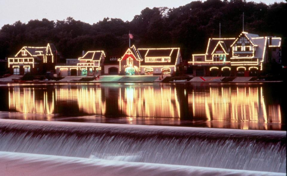 View looking across Schuylkill River at Boathouses.