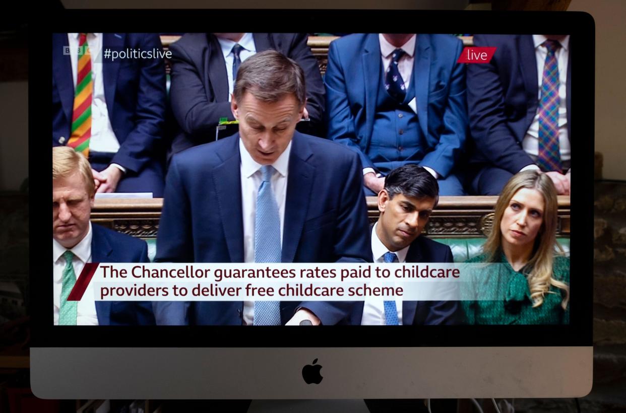 Jeremy Hunt Tory Conservative Chancellor of the Exchequer delivers Spring Budget 2024 on 6 March to the House of Commons London England UK Britain