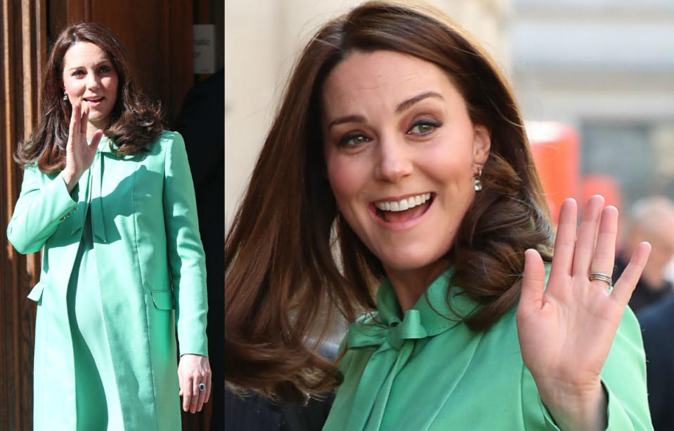 Kate Middleton rings in spring in mint green maternity coat