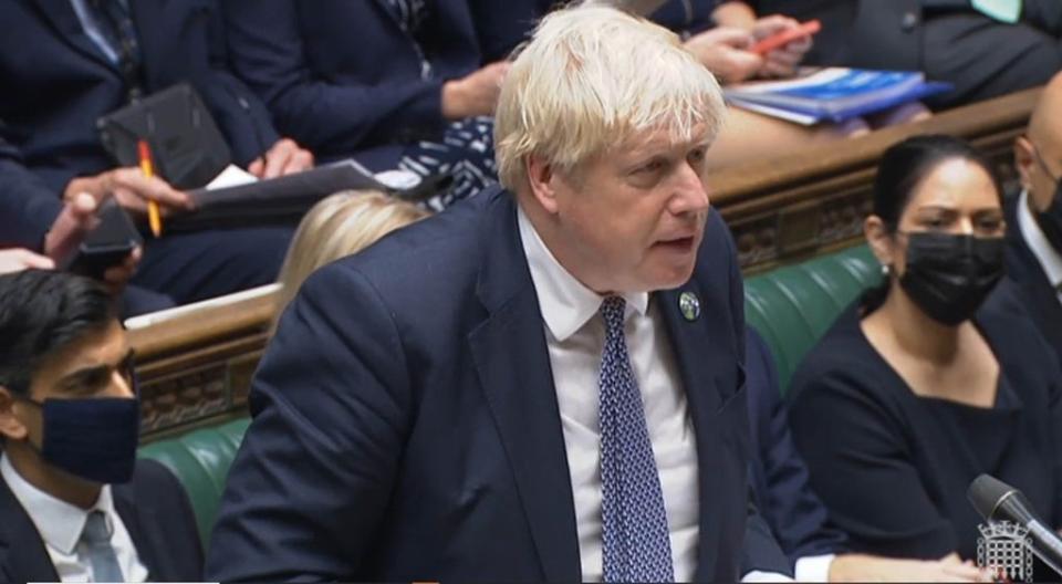 Prime Minister Boris Johnson speaks during Prime Minister’s Questions (House of Commons/PA) (PA Wire)