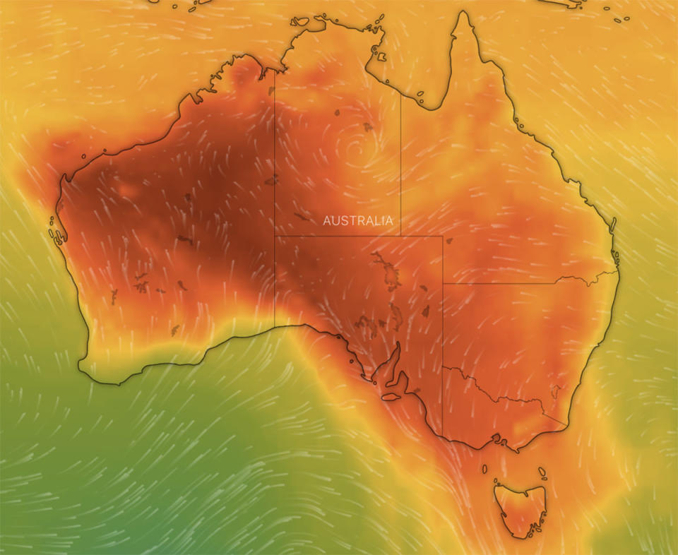 Heatwave warnings have been issued across Australia. Source: Windy