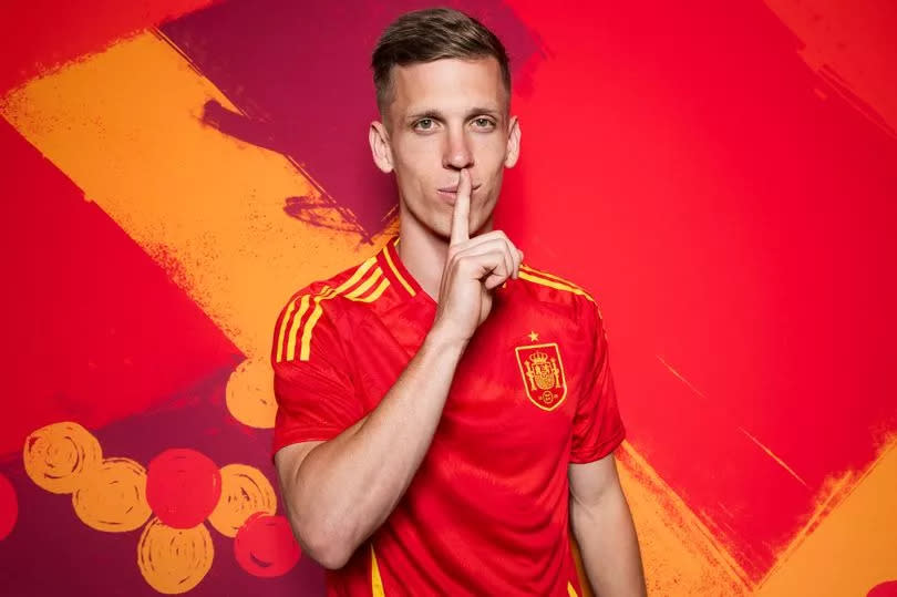 DONAUESCHINGEN, GERMANY - JUNE 10: Dani Olmo of Spain poses for a portrait during the Spain Portrait session ahead of the UEFA EURO 2024 Germany on June 10, 2024 in Donaueschingen, Germany.