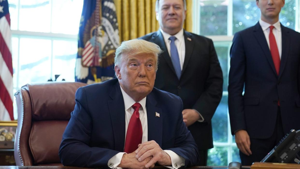 Donald Trump während einer Telefonkonferenz mit den Regierungschefs von Israel und dem Sudan.