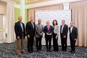 Pictured L-R: Gary Ziznewski, Global CFO, Sabert; Stewart Gallaher, Vice President, Manufacturing, Sabert; Sharad Prasad, Senior Vice President, Operations, Sabert; Albert Salama, founder and CEO of Sabert; Kathy Deignan, Senior Vice President, Sales and Marketing, Sabert; Brian Wheeler, Senior Vice President, Human Resources, Sabert; Santosh Jiwrajka, Sabert 2025 Global Process Champion