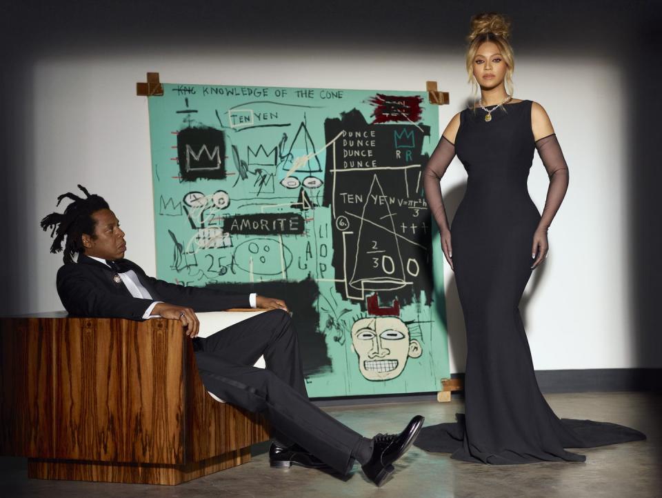 <p><strong>Models:</strong> Jay-Z and Beyoncé</p><p>Jay-Z and Beyoncé Knowles-Carter (and Jean-Michel Basquiat’s 'Equals Pi') star in Tiffany & Co.'s 'About Love' campaign with Beyoncé wearing the stunning Tiffany Diamond.</p><p>Beyoncé is the fifth woman to ever wear the necklace, after Mary Whitehouse, Audrey Hepburn, Lady Gaga and Gal Gadot, that is worth $30 (£22) million</p><p>'Beyoncé and JAY-Z are the epitome of the modern love story,' said Alexandre Arnault, Executive Vice President of Product & Communications.</p><p>'As a brand that has always stood for love, strength and self-expression, we could not think of a more iconic couple that better represents Tiffany’s values. We are honoured to have the Carters as a part of the Tiffany family.'</p>