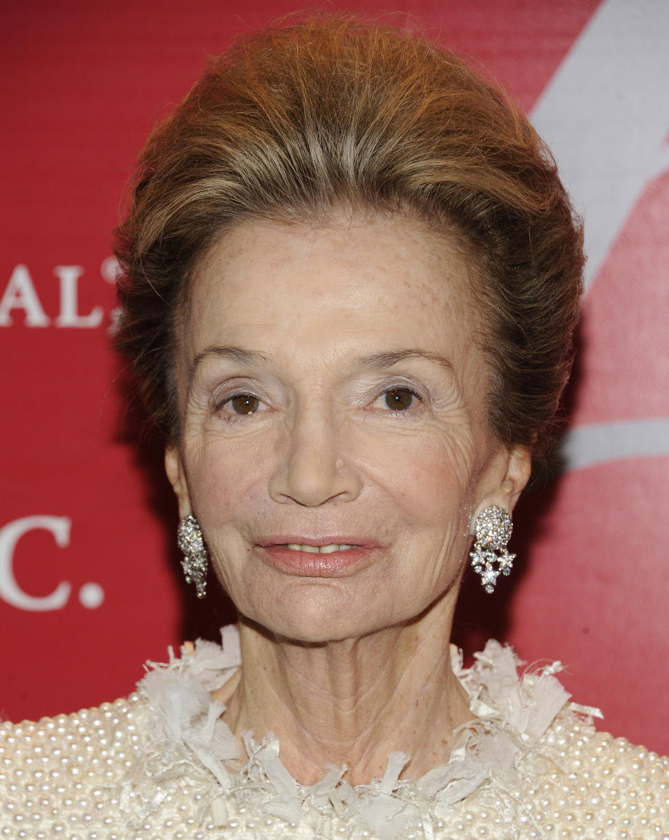 FILE - In this Thursday, Oct. 27, 2011 file photo, socialite Lee Radziwill attends the Fashion Group International's 28th Annual Night of Stars "The Luminaries" at Cipriani Wall Street in New York.Radziwill, the stylish jet setter and socialite who made friends worldwide even as she bonded and competed with her older sister Jacqueline Kennedy, has died. She was 85. Anna Christina Radziwill told The New York Times her mother died Friday, Feb. 15, 2019, of what she described as natural causes. (AP Photo/Evan Agostini, File)