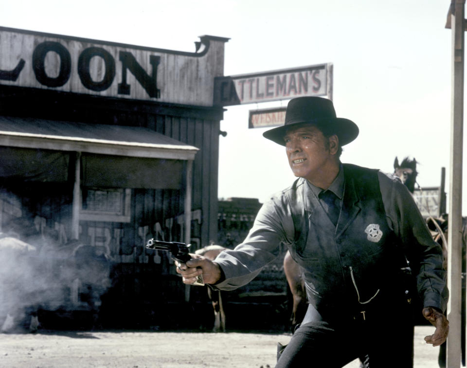 American actor Burt Lancaster on the set of Lawman, directed by Michael Winner. (Photo by United Artists/Sunset Boulevard/Corbis via Getty Images)