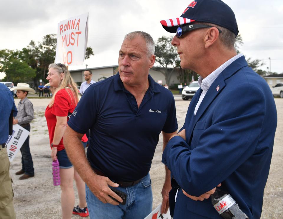 Alfie Oakes, a far right businessman and the GOP state committeeman for Collier County, spoke to GOP activists gathered in Sarasota Friday to protest Republican National Committee Chair Ronna McDaniel and oppose her reelection. Republican activists forced a meeting of the Republican Party of Florida's executive committee to consider a vote of no confidence on McDaniel's leadership, but they didn't have a quorum Friday and no vote was taken. About 150 people participated in the rally outside the meeting.