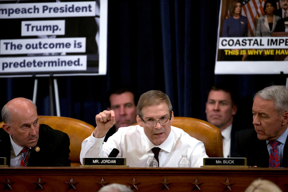 Rep. Jim Jordan, R-OH,  speaks during a House Judiciary Committee markup of the articles of impeachment against President Donald Trump, on Capitol Hill in Washington December 11, 2019. (Photo: Jose Luis Magana/Pool via Reuters)