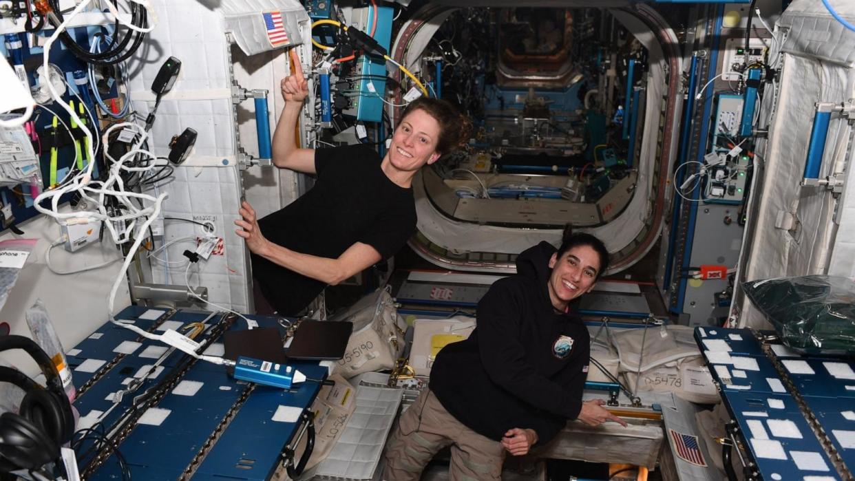 PHOTO: Astronauts Jasmin Moghbeli and Loral O'Hara vote in the elections from space. (Jasmin Moghbeli/NASA via X)