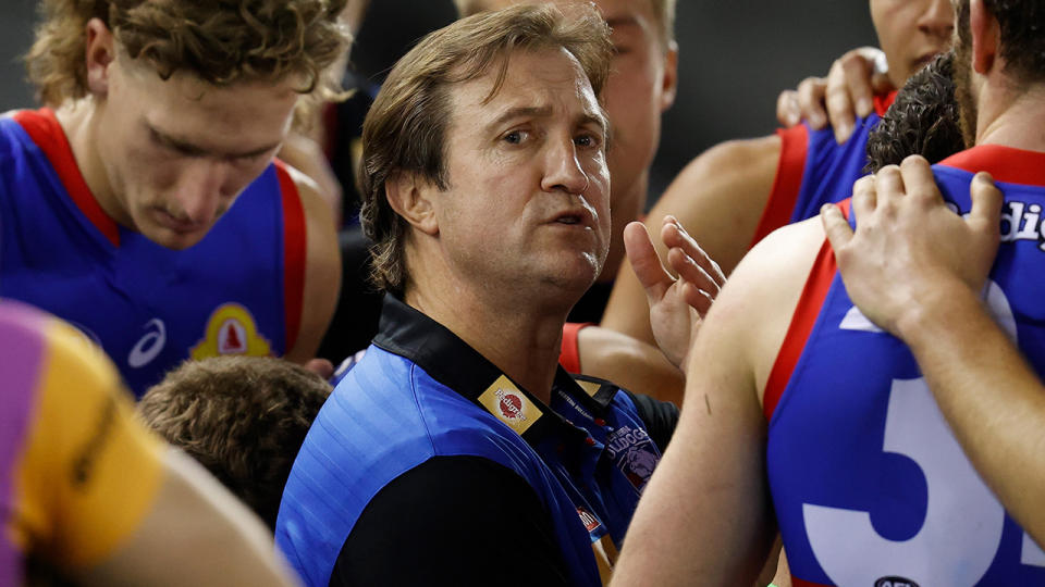 Western Bulldogs coach Luke Beveridge took a swipe at South Australian health officials after the team were not allowed to go for a run after arriving in Adelaide from Perth on Friday. (Photo by Michael Willson/AFL Photos via Getty Images)