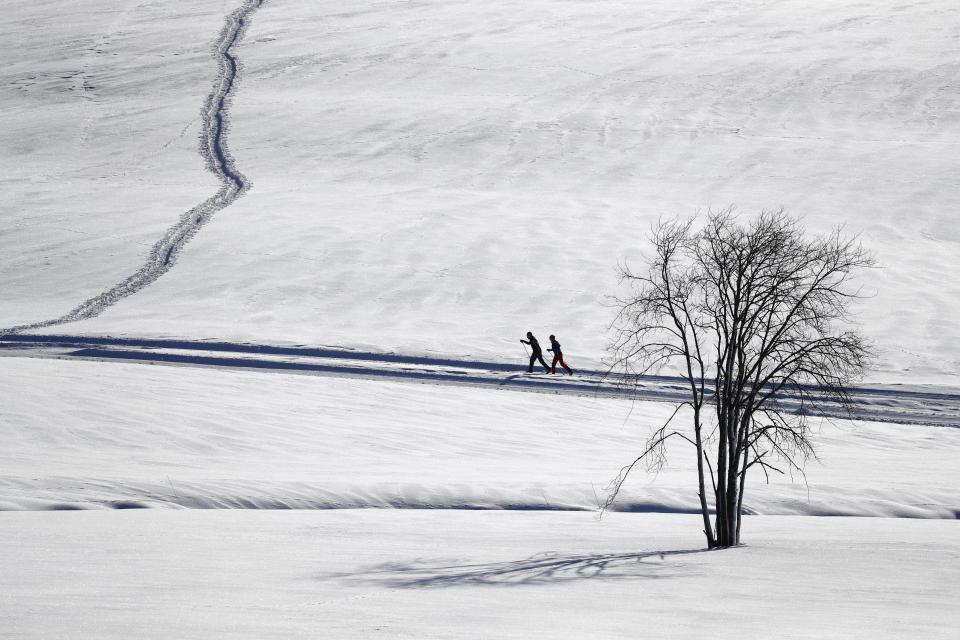 Skier make their way in Inzell, Germany, Wednesday, Jan. 16, 2019. (AP Photo/Matthias Schrader)