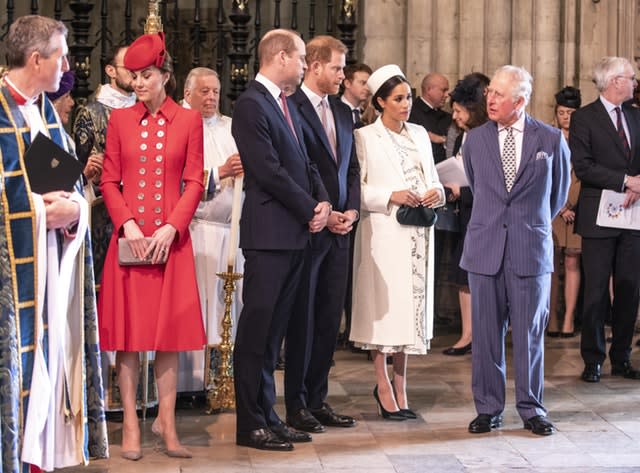 Senior royals pictured at last year's Commonwealth Day service at Westminster Abbey - Harry and Meghan are due to attend again. Richard Pohle/The Times
