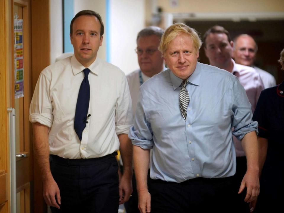 Matt Hancock and Boris Johnson make a campaign visit to Bassetlaw District General Hospital in Worksop: AFP/Getty