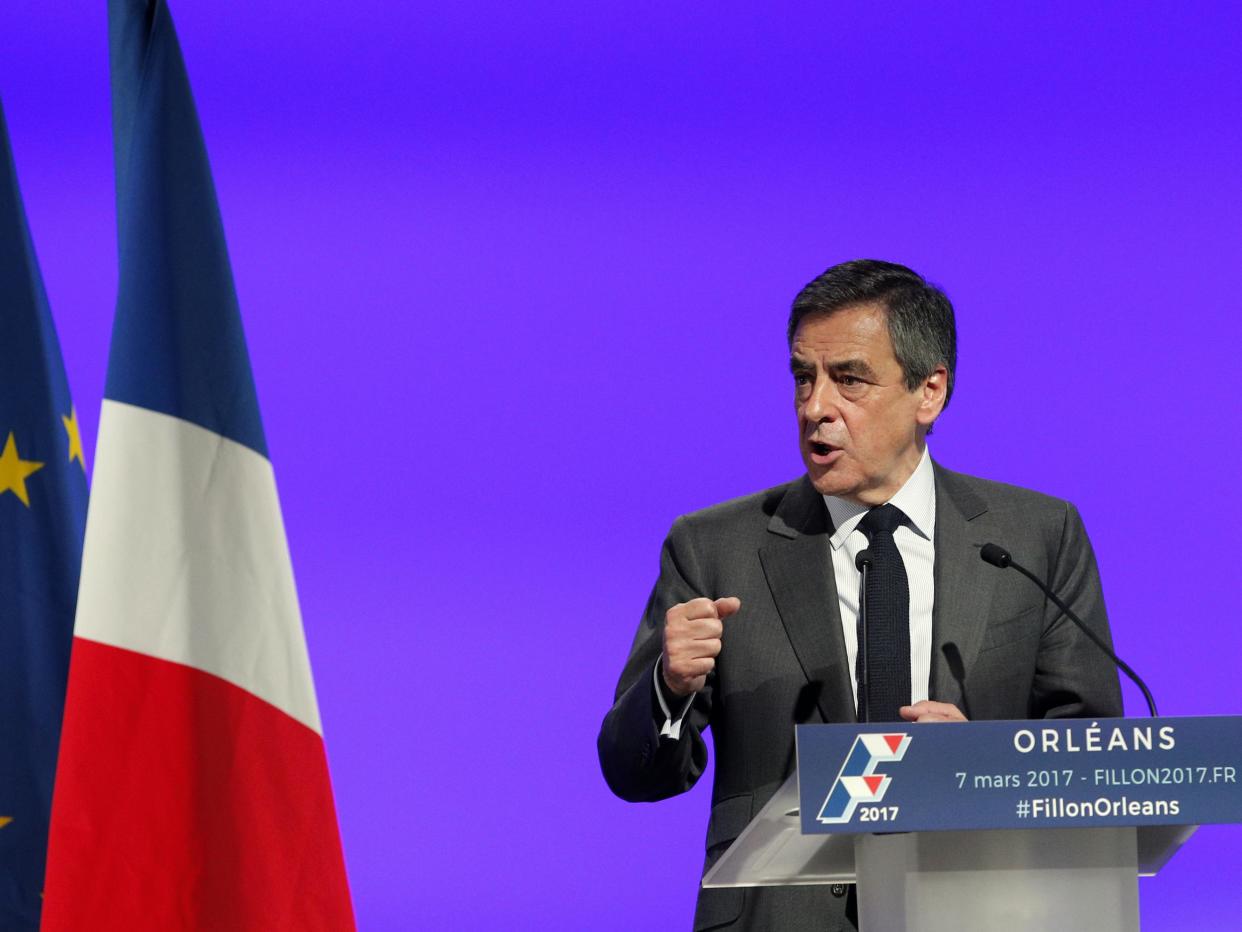 French conservative presidential candidate Francois Fillon delivers his speech during the rally in Orleans: AP