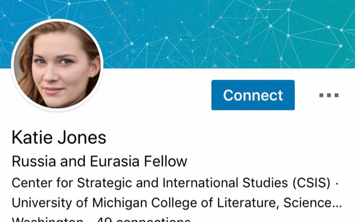 The profile picture for fake expert Katie Jones was created by computer programmes, experts believe - AP