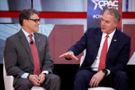 <p>Secretary of Energy Rick Perry and Secretary of Interior Ryan Zinke speak at the Conservative Political Action Conference (CPAC) at National Harbor, Md., Feb. 23, 2018. (Photo: Joshua Roberts/Reuters) </p>