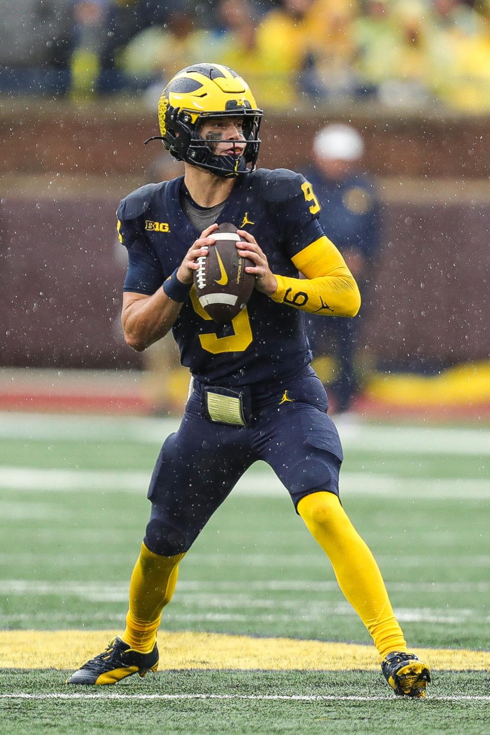 Michigan quarterback J.J. McCarthy looks to pass against Indiana during the second half of U-M's 52-7 win over Indiana on Saturday, Oct. 14, 2023, in Ann Arbor.