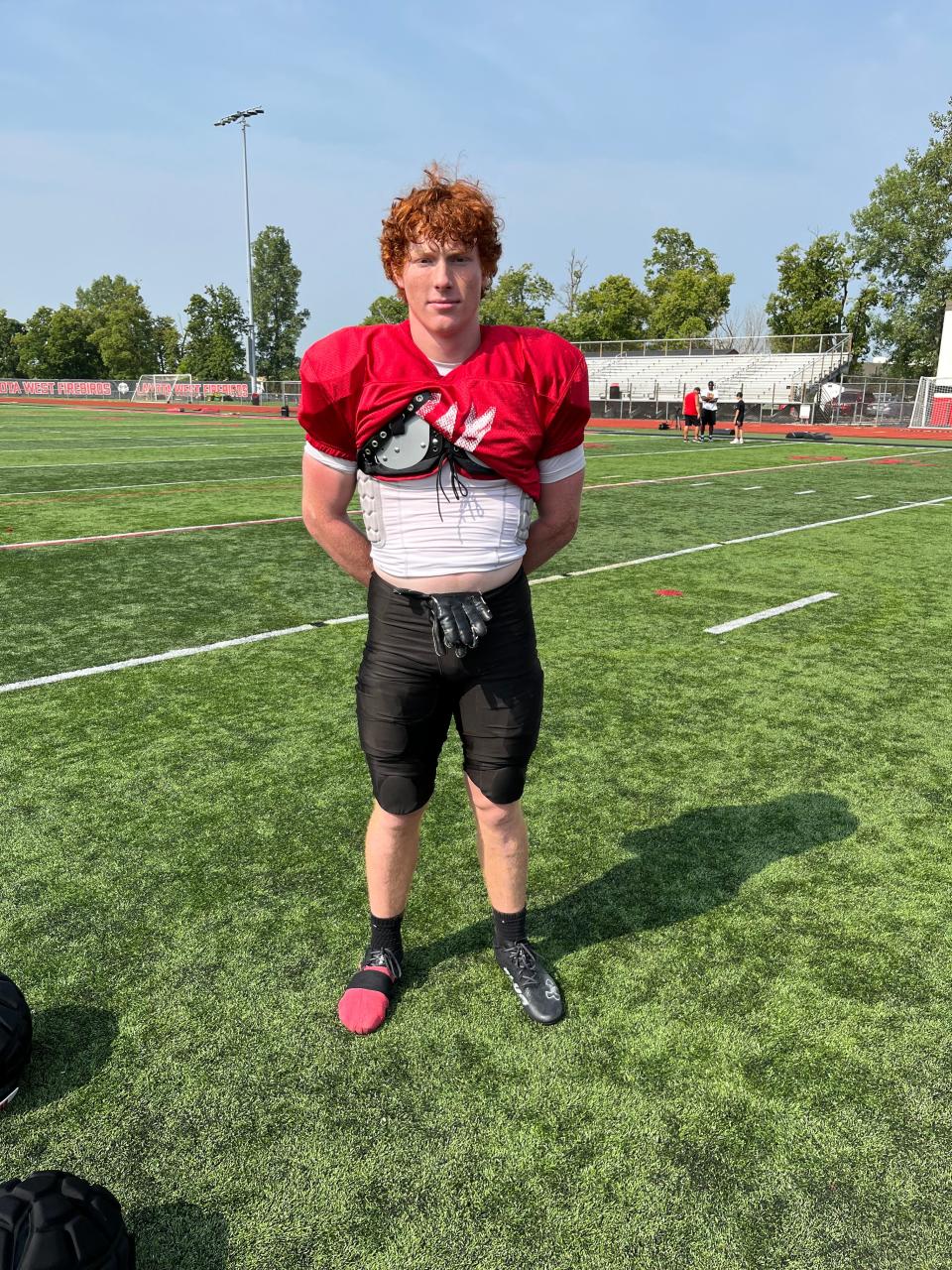 Lakota West senior linebacker and Navy commit Jacob Asbeck. Lakota West High School football practice, August 2, 2023.