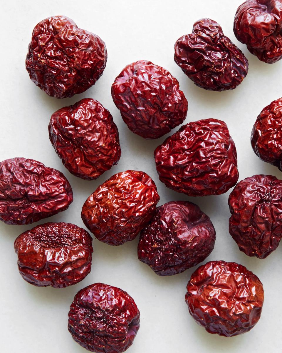 Red dates are available at stores like Snuk; double-check for pits.