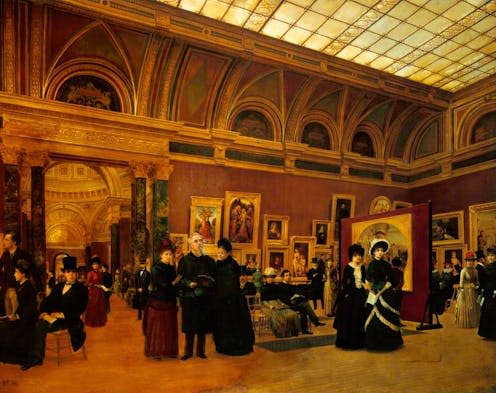 <span class="caption">The National Gallery 1886, Interior of Room 32 by Giuseppe Gabrielli.</span> <span class="attribution"><a class="link " href="https://artuk.org/discover/artworks/room-32-in-the-national-gallery-london-28225" rel="nofollow noopener" target="_blank" data-ylk="slk:Government Art Collection;elm:context_link;itc:0;sec:content-canvas">Government Art Collection</a></span>