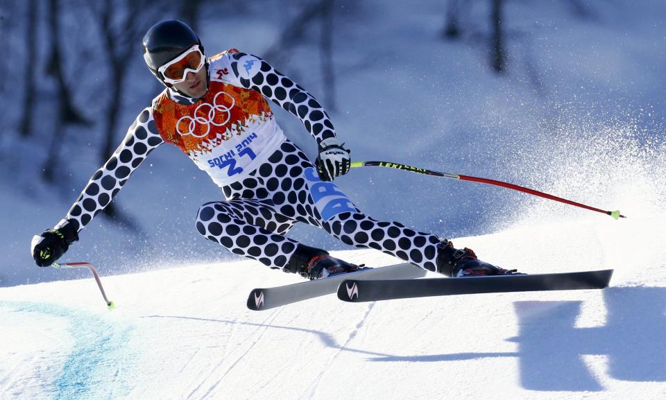 Argentina's Cristian Javier Simari Birkner skis during the downhill run of the men's alpine skiing super combined event at the 2014 Sochi Winter Olympics at the Rosa Khutor Alpine Center February 14, 2014. REUTERS/Ruben Sprich