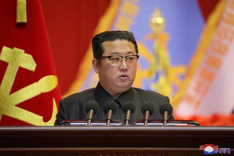 North Korean Supreme Leader Kim Jong-un presiding over a meeting of the North Korean Army's educationists at the April 25 House of Culture in Pyongyang, North Korea (EPA)