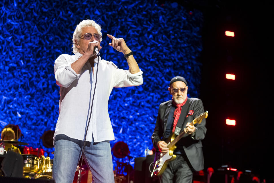 Roger Daltrey (L) and Pete Townshend of The Who perform at The O2 Arena on July 12, 2023 in London, England. (Photo by Matthew Baker/Getty Images)