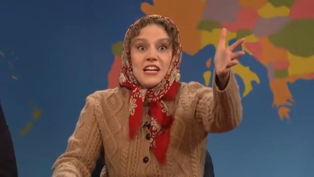 Kate McKinnon as Olya Povlatsky on Weekend Update in "Saturday Night Live"