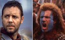 Als römischer Feldherr und späterer Gladiator erntete Russell Crowe Lob und bewundernde Blicke - und einen Oscar als Bester Hauptdarsteller. Doch eigentlich wurde die Rolle des Maximus zunächst einer anderen Hollywood-Größe angeboten: Mel Gibson (rechts). Der lehnte allerdings dankend ab, er fühlte sich mit 43 Jahren zu alt, um Maximus zu spielen. Also ging der Part an den acht Jahre jüngeren Crowe. (Bild: Universal/Fox)