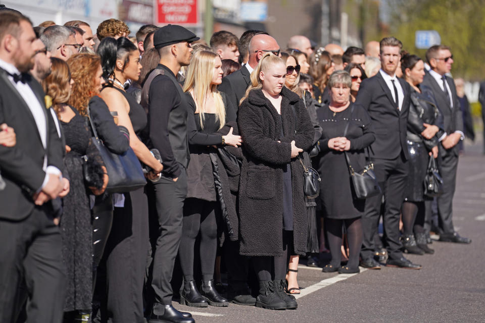 The Wanted's Max George joins mourners lining the street for bandmate Tom Parker's funeral. (Getty Images)